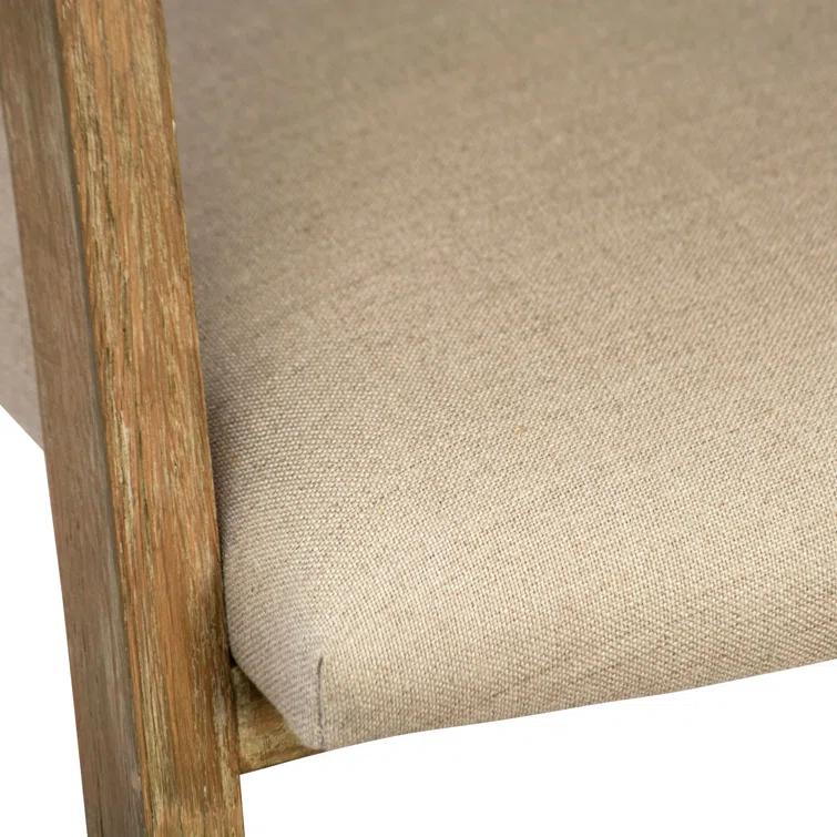 Beige Linen Upholstered Arm Chair with Wood Frame