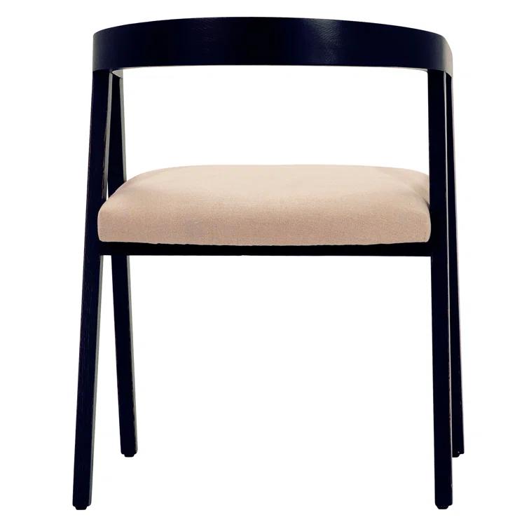 Eloise Matte Black Oak Wood Arm Chair with Light Taupe Linen Upholstery