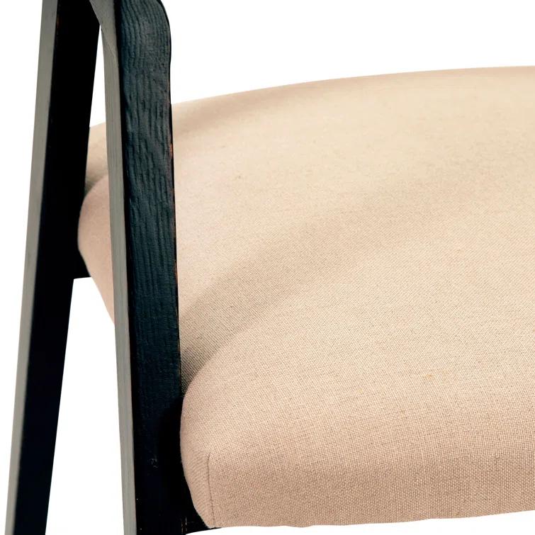 Eloise Matte Black Oak Wood Arm Chair with Light Taupe Linen Upholstery