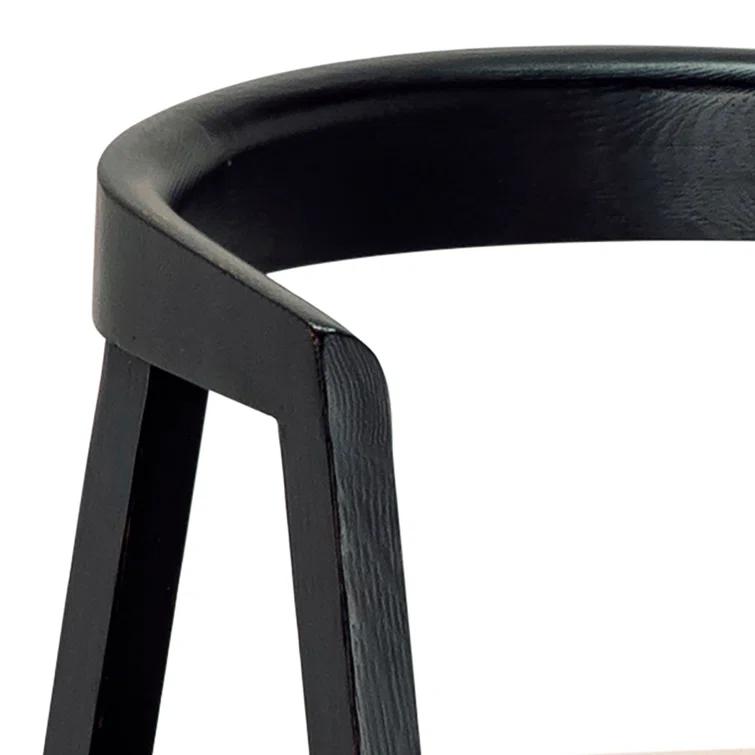 Eloise Matte Black Oak Wood Arm Chair with Light Taupe Linen Upholstery
