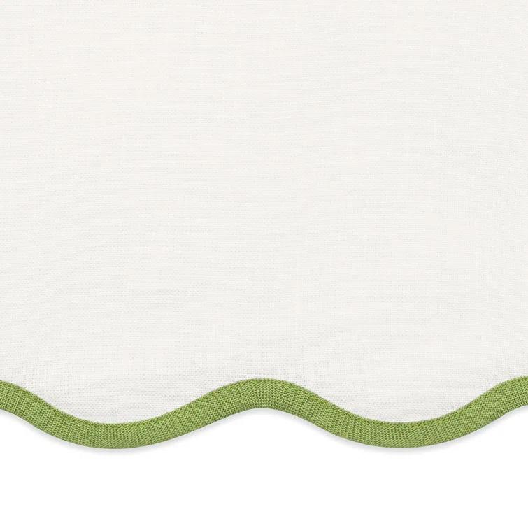 White and Green Scallop Edge Oval Linen Placemat