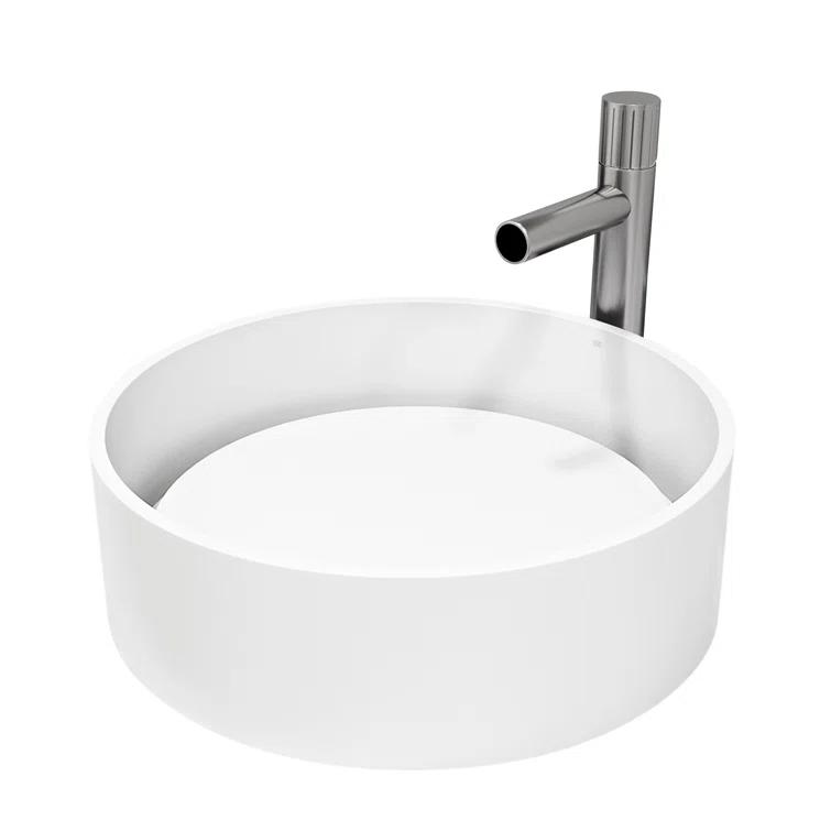Anvil 16" L x 16" W x 5" H Round White Matte Stone™ Vessel Bathroom Sink with 11" H Faucet