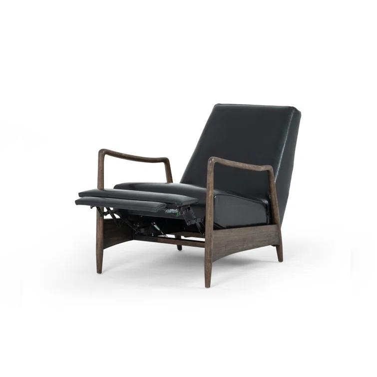 Dakota Black Handcrafted Leather Wood Recliner Accent Chair