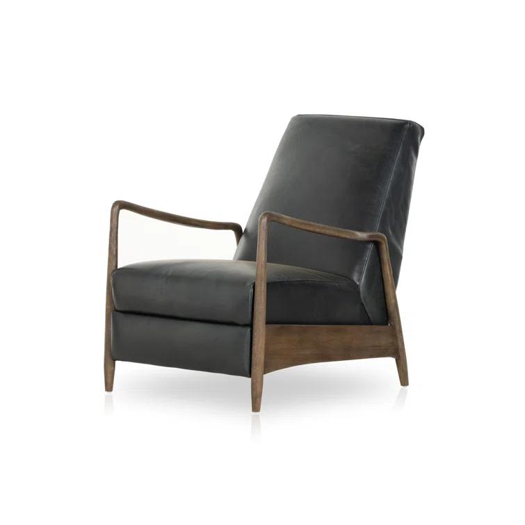 Dakota Black Handcrafted Leather Wood Recliner Accent Chair