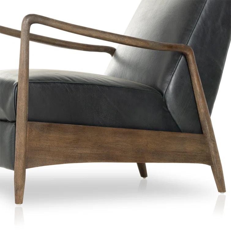 Dakota Black Handcrafted Leather Wood Recliner Accent Chair