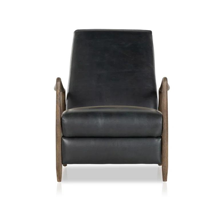 Dakota Black Handcrafted Leather Wood Recliner Accent Chair