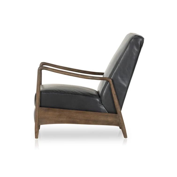 Dakota Black Handcrafted Leather Wood Recliner Accent Chair