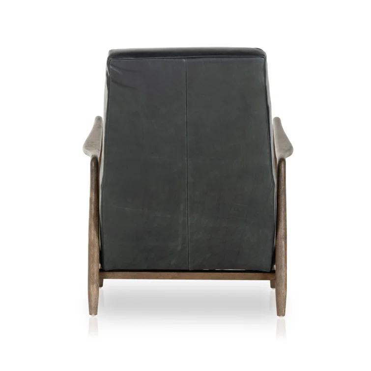 Dakota Black Handcrafted Leather Wood Recliner Accent Chair