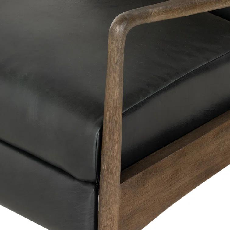 Dakota Black Handcrafted Leather Wood Recliner Accent Chair