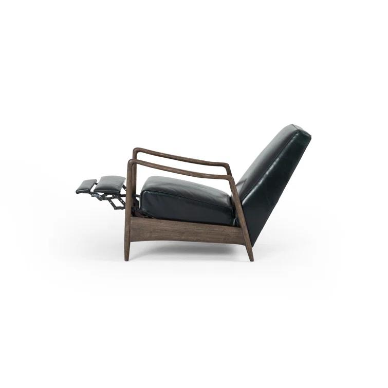 Dakota Black Handcrafted Leather Wood Recliner Accent Chair