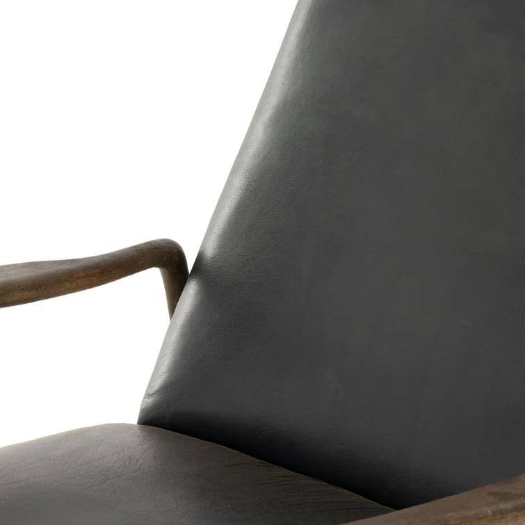 Dakota Black Handcrafted Leather Wood Recliner Accent Chair