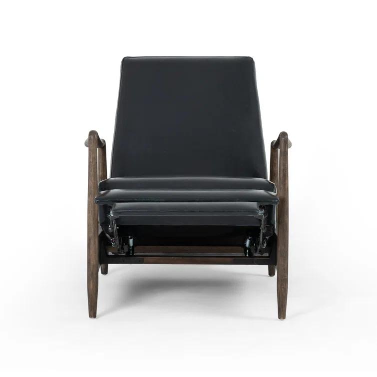Dakota Black Handcrafted Leather Wood Recliner Accent Chair