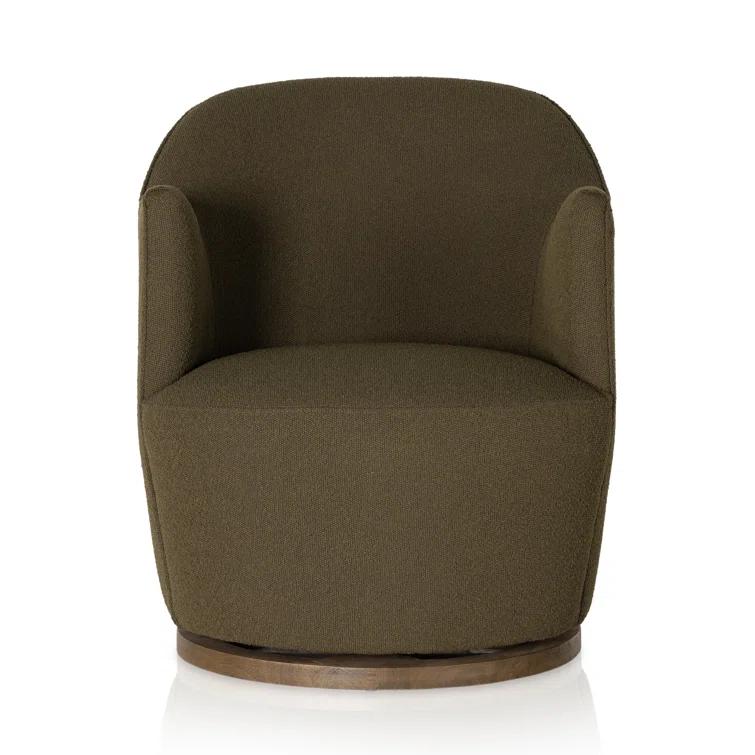 Fiqa Boucle Olive Swivel Chair with Natural Parawood Base