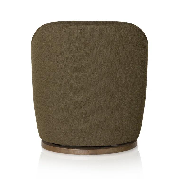Fiqa Boucle Olive Swivel Chair with Natural Parawood Base