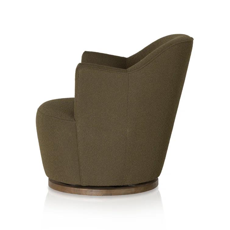 Fiqa Boucle Olive Swivel Chair with Natural Parawood Base