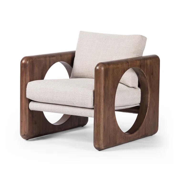 Modern White Leather and Wood Armchair