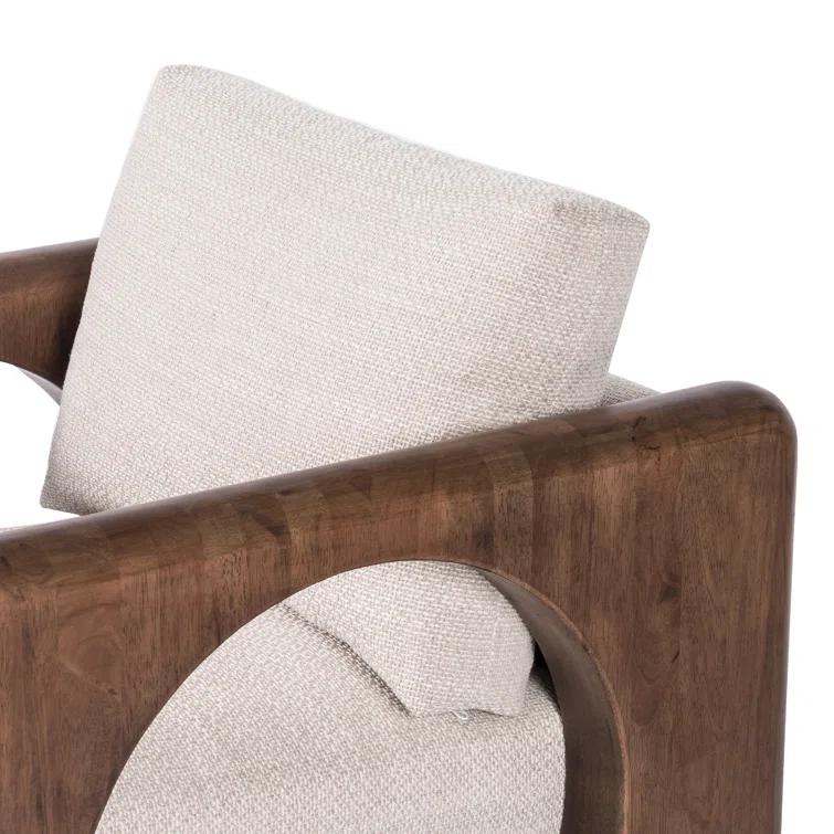 Modern White Leather and Wood Armchair
