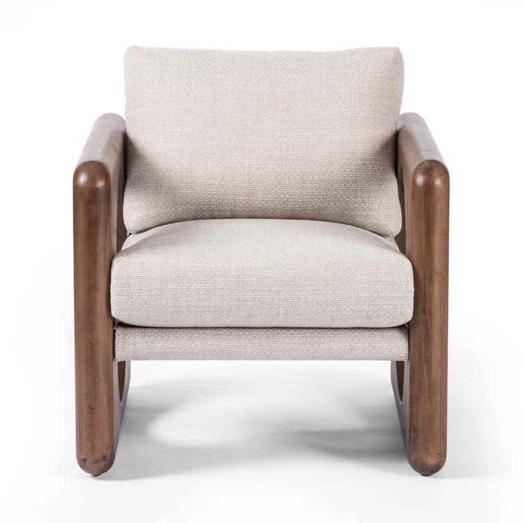Modern White Leather and Wood Armchair