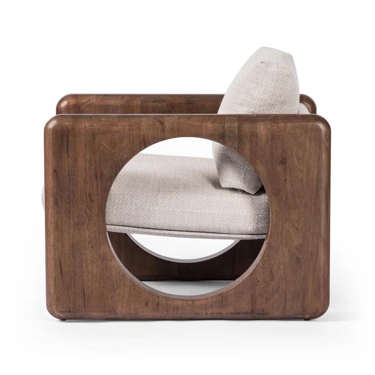 Modern White Leather and Wood Armchair