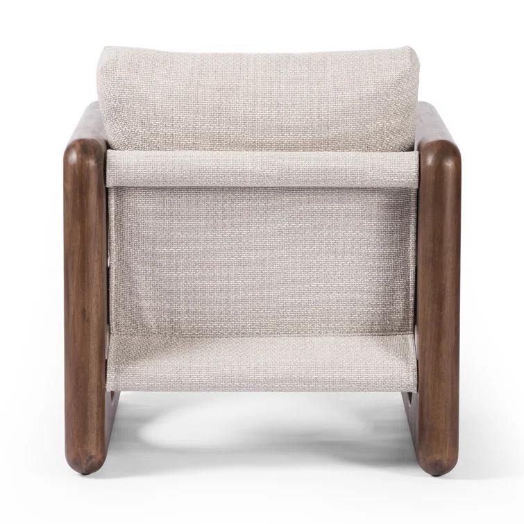 Modern White Leather and Wood Armchair