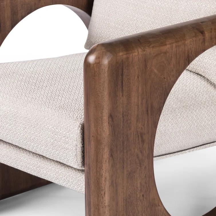 Modern White Leather and Wood Armchair