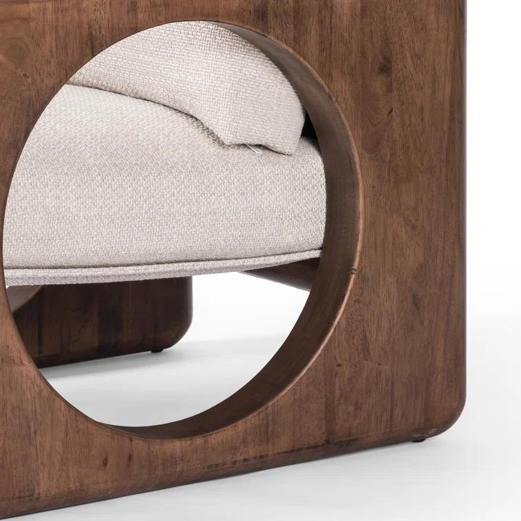 Modern White Leather and Wood Armchair