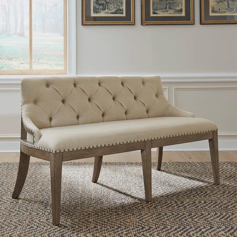 Americana Farmhouse Upholstered Shelter Dining Bench