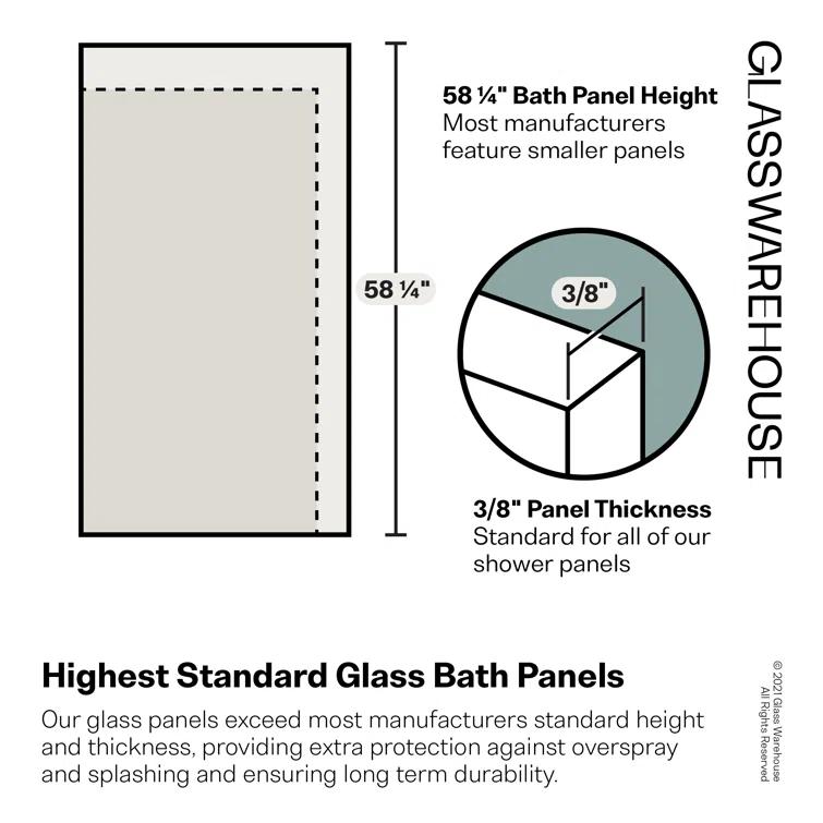 Solaris 30 in. x 58.25 in. Frameless Clear Fixed Radius Single Fixed Bath Panel