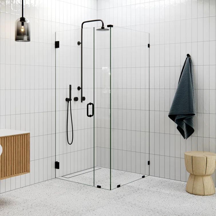 Illume 37 in. x 35 in. x 78 in. 90-degree Fully Frameless Wall Hinged Glass Shower Enclosure