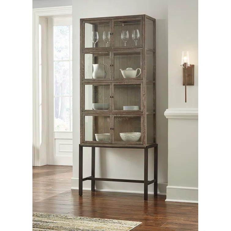 Bleecker Oak & Iron Glass Cabinet Museum Display Case, 8-Door