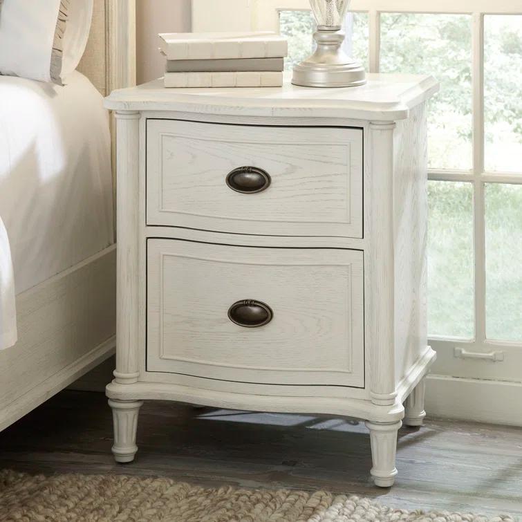 Eloise White Oak 2-Drawer Nightstand with Iron Ring Handles