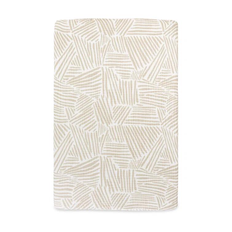 Oat Stripe Mini Crib Sheet In Muslin Cotton