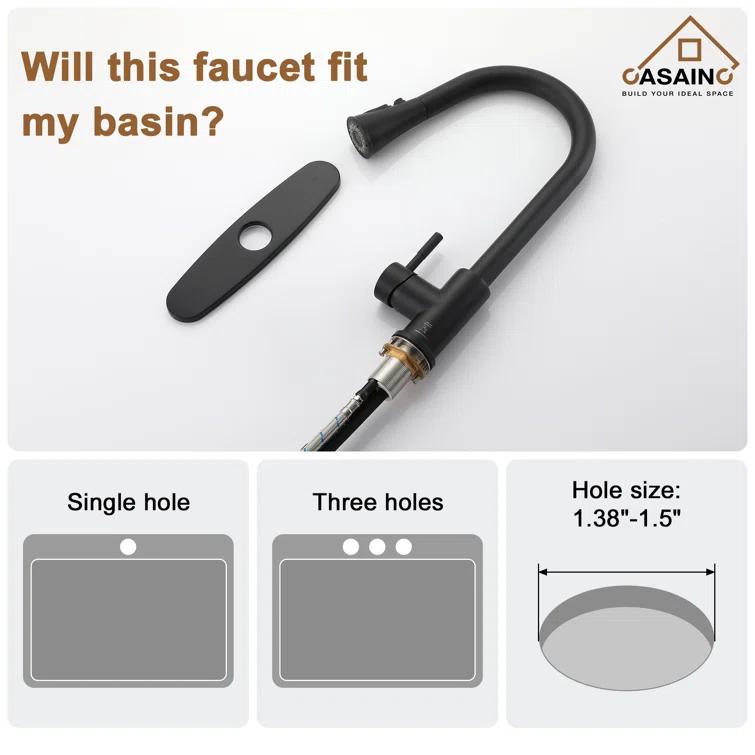 Pull Down Sprayer Kitchen Faucet with Dual-Function Sprayer and Deck Plate in Spot-Free