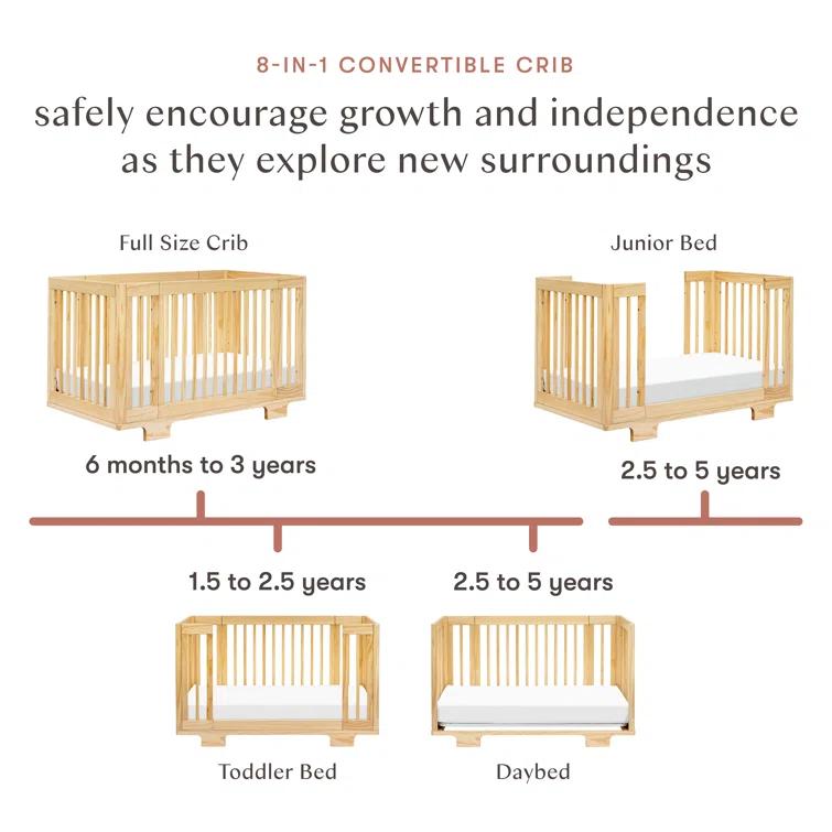 Babyletto Yuzu Natural Wood 8-in-1 Convertible Baby Crib with All Stages Conversion Kit