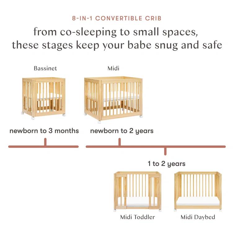 Babyletto Yuzu Natural Wood 8-in-1 Convertible Baby Crib with All Stages Conversion Kit
