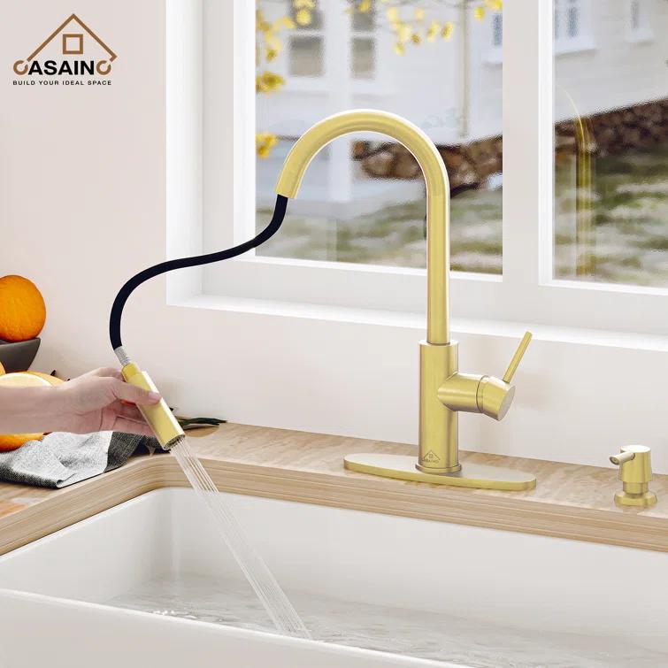 Willow Single-Handle Pull Down Sprayer Kitchen Faucet with Infrared Sensor, Soap Dispenser and Deck Plate