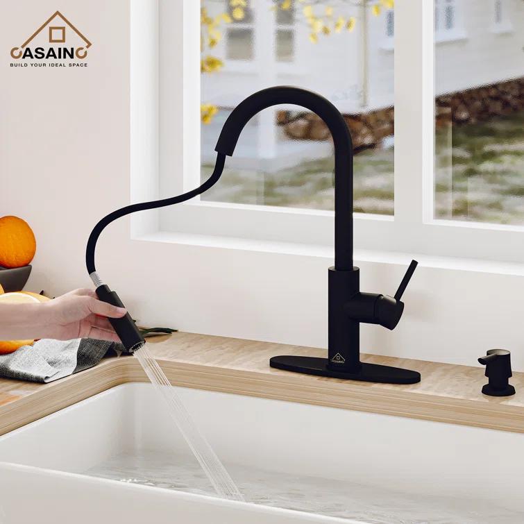 Willow Single-Handle Pull Down Sprayer Kitchen Faucet with Infrared Sensor, Soap Dispenser and Deck Plate