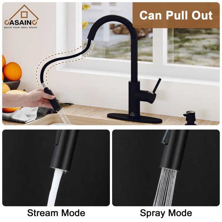 Willow Single-Handle Pull Down Sprayer Kitchen Faucet with Infrared Sensor, Soap Dispenser and Deck Plate