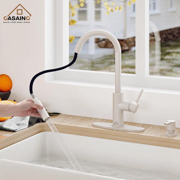 Willow Single-Handle Pull Down Sprayer Kitchen Faucet with Infrared Sensor, Soap Dispenser and Deck Plate