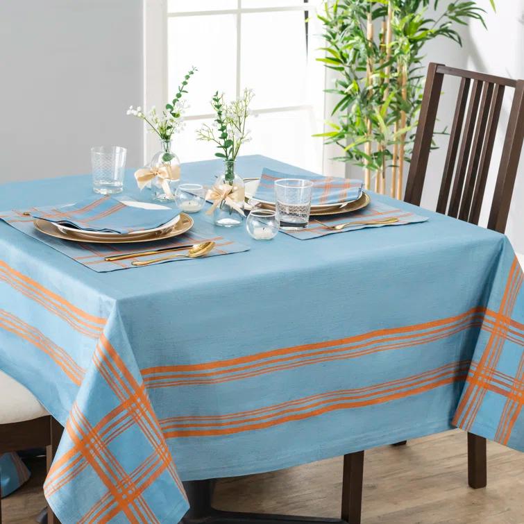French Home French Home Linen Boulevard Tablecloth - Denim and Terracotta