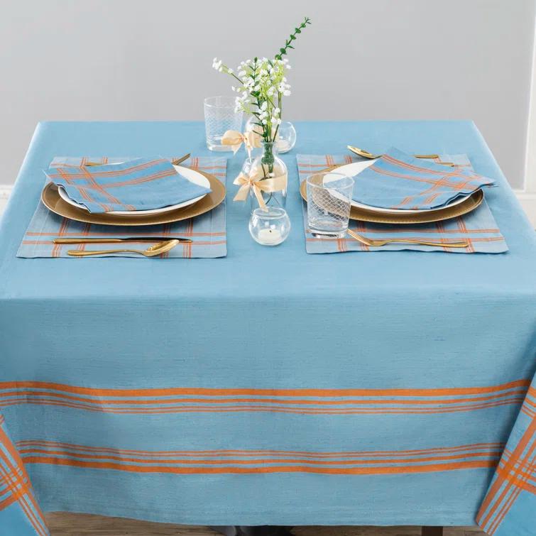 French Home French Home Linen Boulevard Tablecloth - Denim and Terracotta