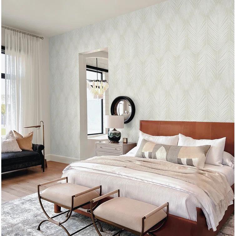 NextWall Palm Silhouette Peel and Stick Wallpaper Light Beige: Vinyl, Self-Adhesive, Botanical Leaf Pattern, 30.75 Sq Ft Coverage