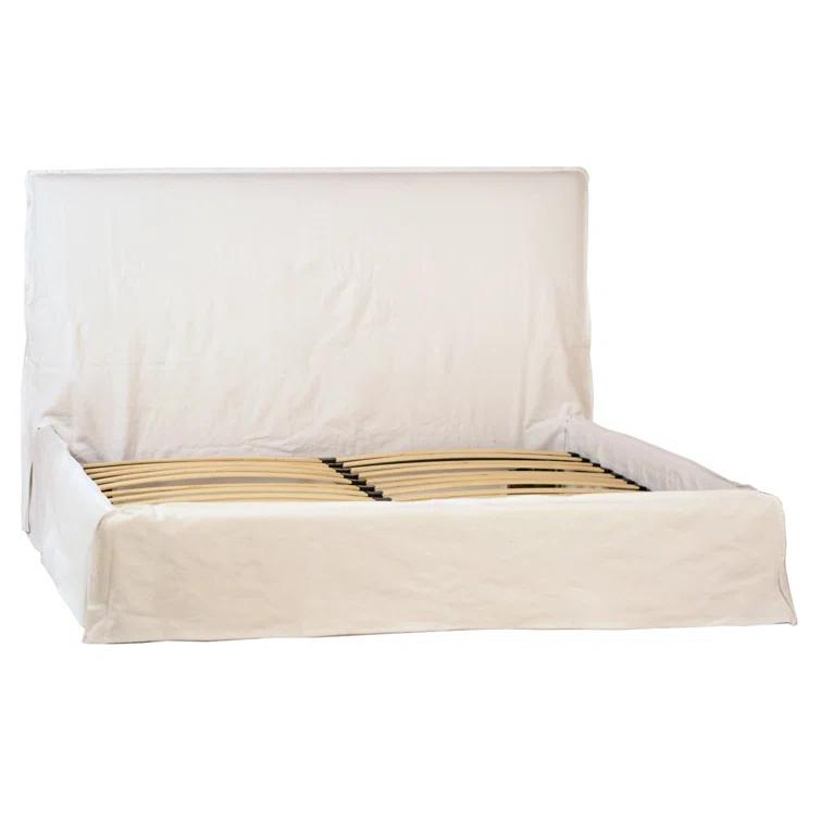 Whitney Queen Ivory Linen Upholstered Platform Bed with Headboard