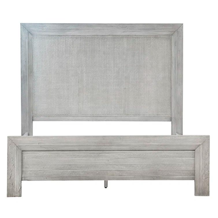 Geneva King Light Grey Reclaimed Acacia Wood Upholstered Bed