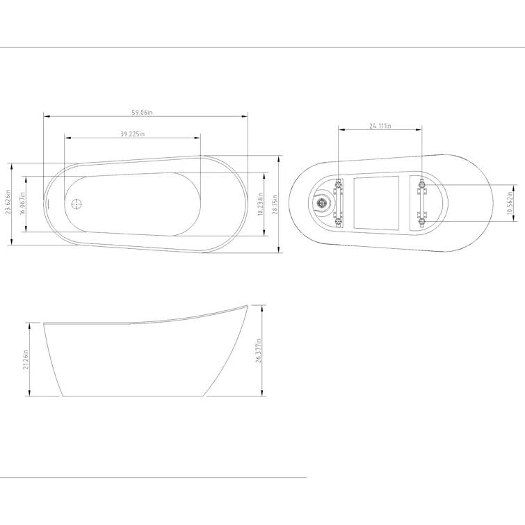 59" x 28" Freestanding Soaking Fiberglass Bathtub