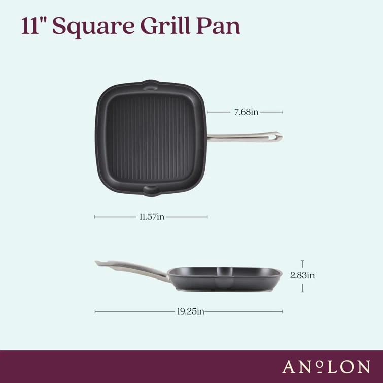 Anolon Accolade Forged Hard Anodized Nonstick Induction Square Stovetop Grill / Griddle Pan, 11 Inch, Moonstone