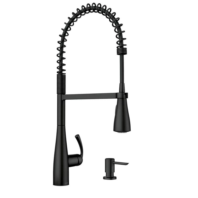 Moen Essie Pre-Rinse Spring Pull Down Single Handle Kitchen Faucet with Power Clean Technology and Soap Dispenser