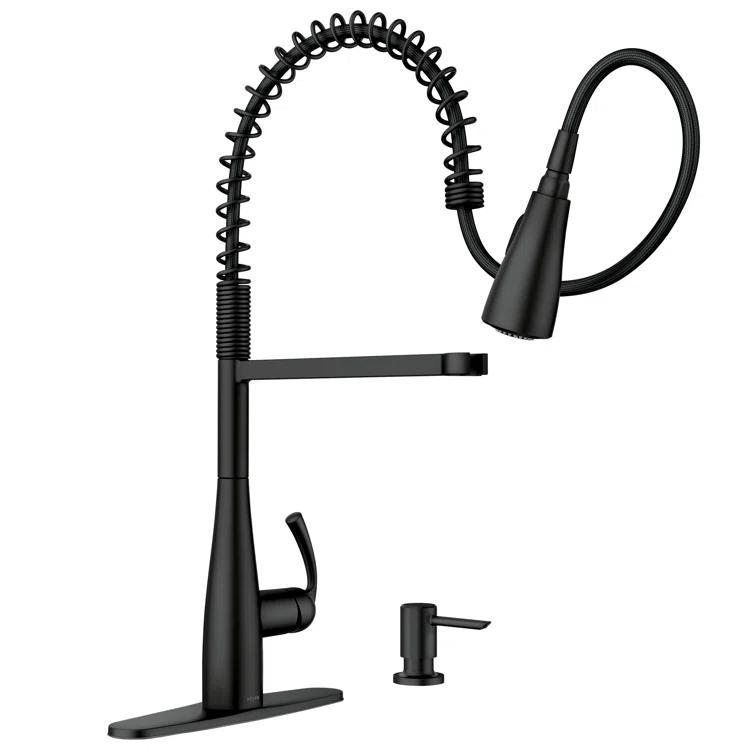 Moen Essie Pre-Rinse Spring Pull Down Single Handle Kitchen Faucet with Power Clean Technology and Soap Dispenser