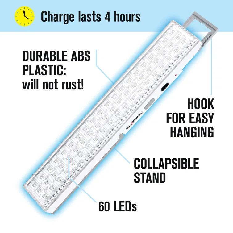 Bell+Howell Light Bar, 720-Lumens Rechargeable Portable Lamp with Folding Stand and Hanger