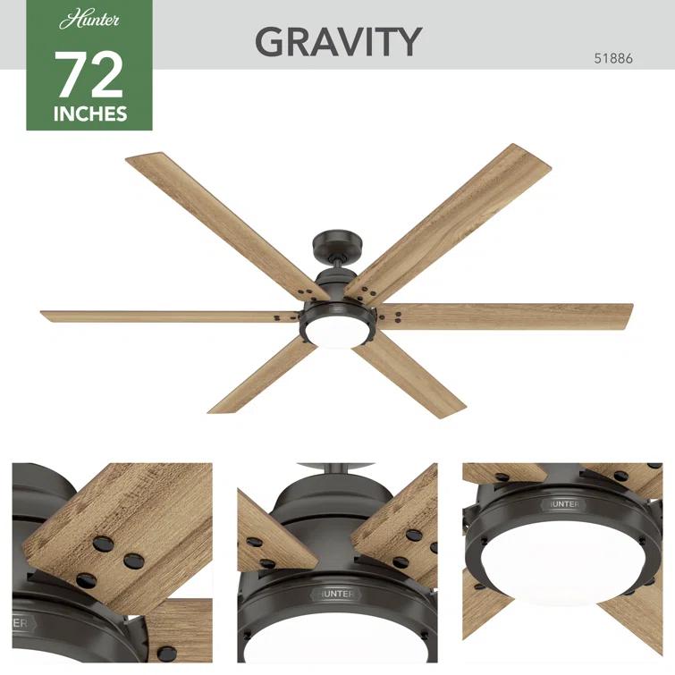Gravity 6 - Blade Ceiling Fan with LED Light Kit and Handheld Remote and Wifi Smart Fan